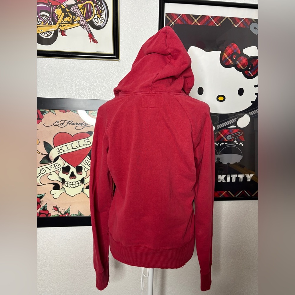 Aeropostale Red Gold Sequin Graphic Kangaroo Pocket Hoodie Y2K 2000s Fall Cyber - Picture 5 of 6